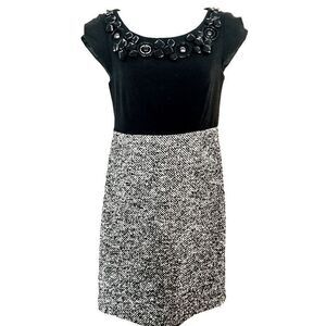 Kensie Gray Black Tweed Embellished Sheath Dress